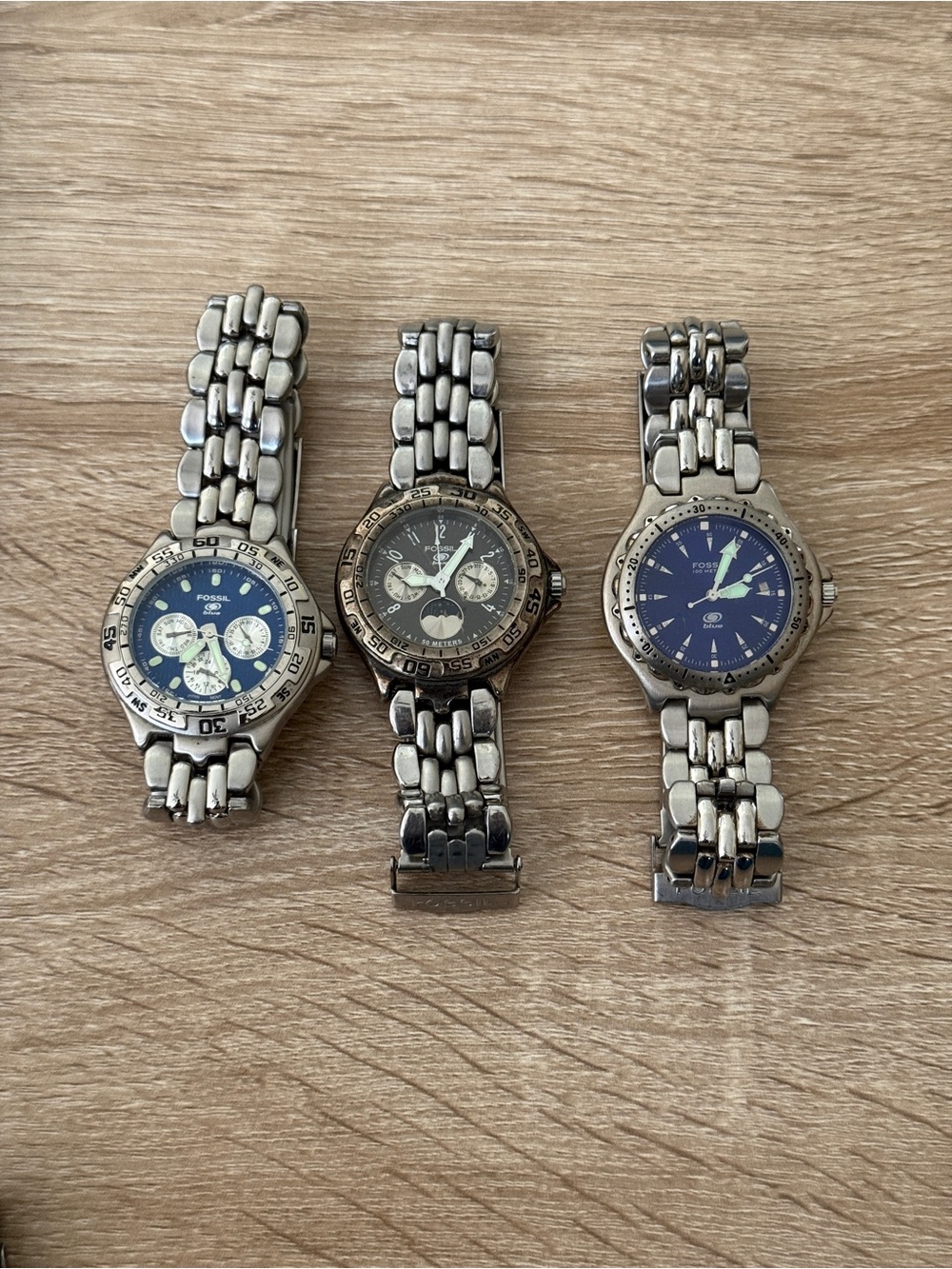 Fossil vintage three blue watch lot